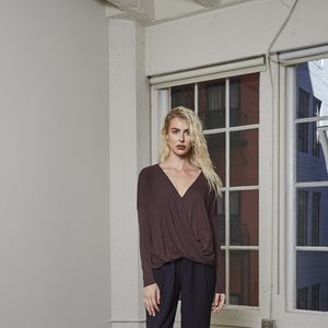 Workhall burgundy cross drape blouse